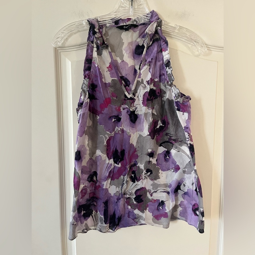 Express Floral Purple Lavender Sleeveless Cotton Top Women’s Size XS